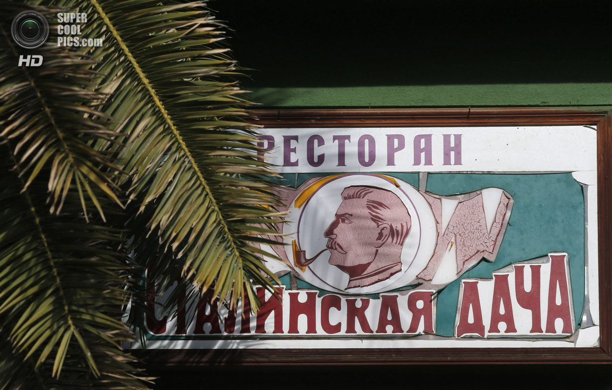 Signboard of the restaurant "Stalinskaya dacha" is seen inside the Soviet dictator Joseph Stalinís Villa in Sochi