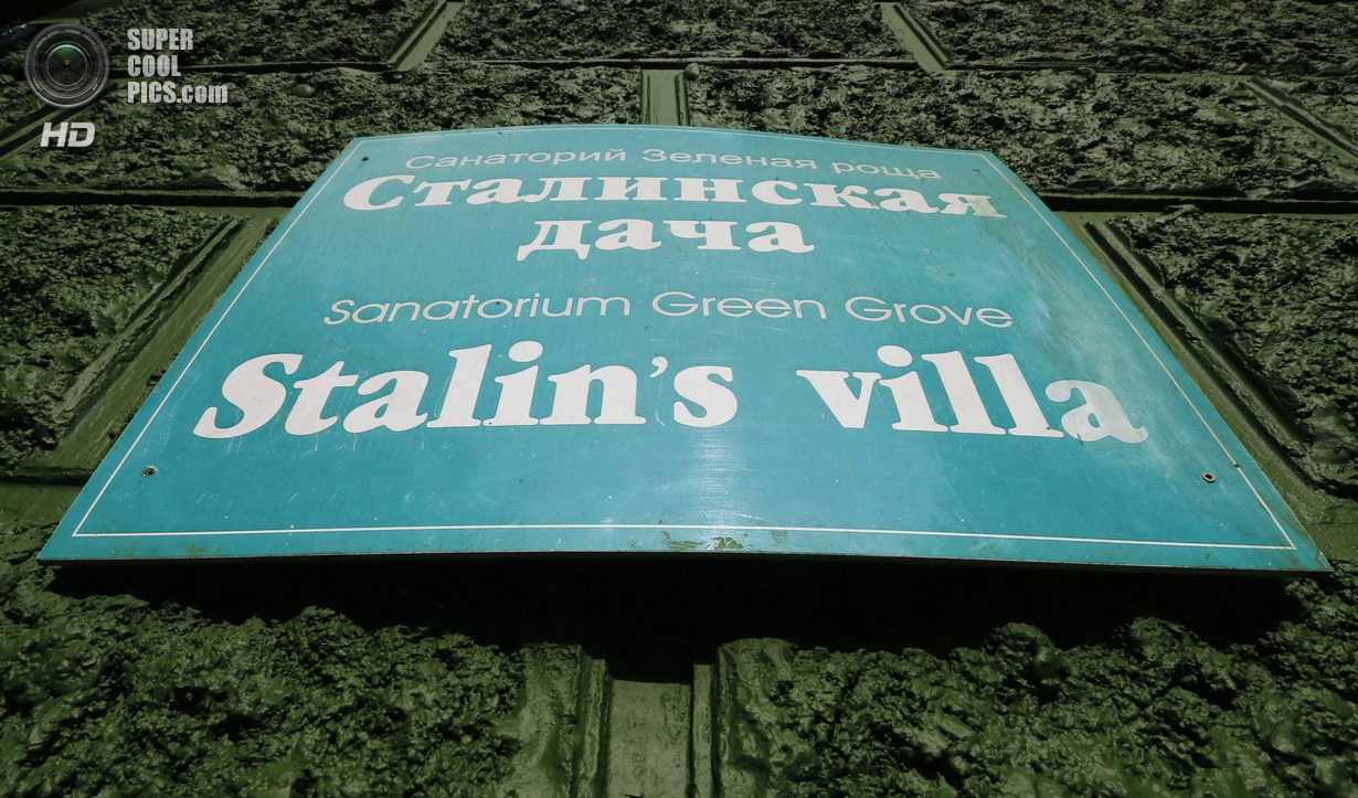 Signboard of Soviet dictator Joseph Stalinís Villa is seen in Sochi