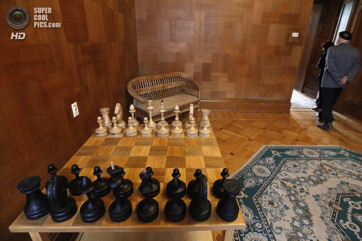 People leave room that houses Soviet dictator Joseph Stalin's chess set at Stalinís Villa in Sochi